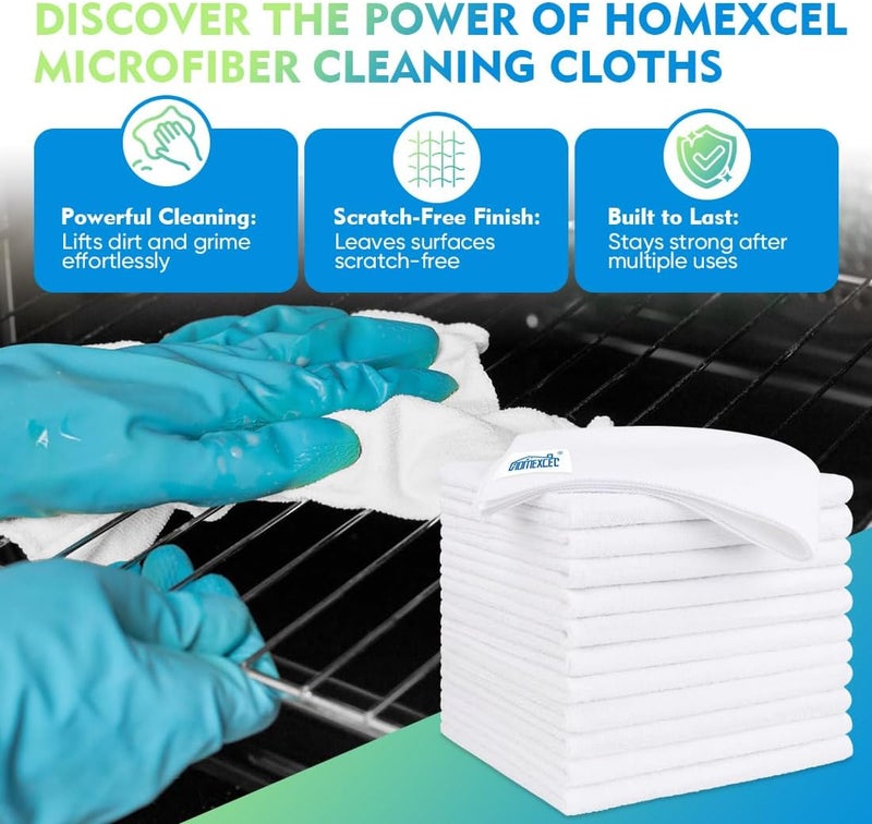 HOMEXCEL White Microfiber Cleaning Cloths 12 Pack, 12.5 x 12.5 Inch Microfiber Towel for Cars, Ultra Absorbent Cleaning Rags, Lint Free Cleaning Towels for Household, Kitchen, Window, and Car - Image 2