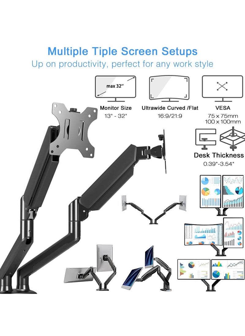 Yakiter Dual Monitor Stand, Easy to Install Gas Spring Wall Mounted Desktop Stand, Suitable for Two 13 to 32 Inch Monitors, Withstand 10 Kilograms  - Image 2