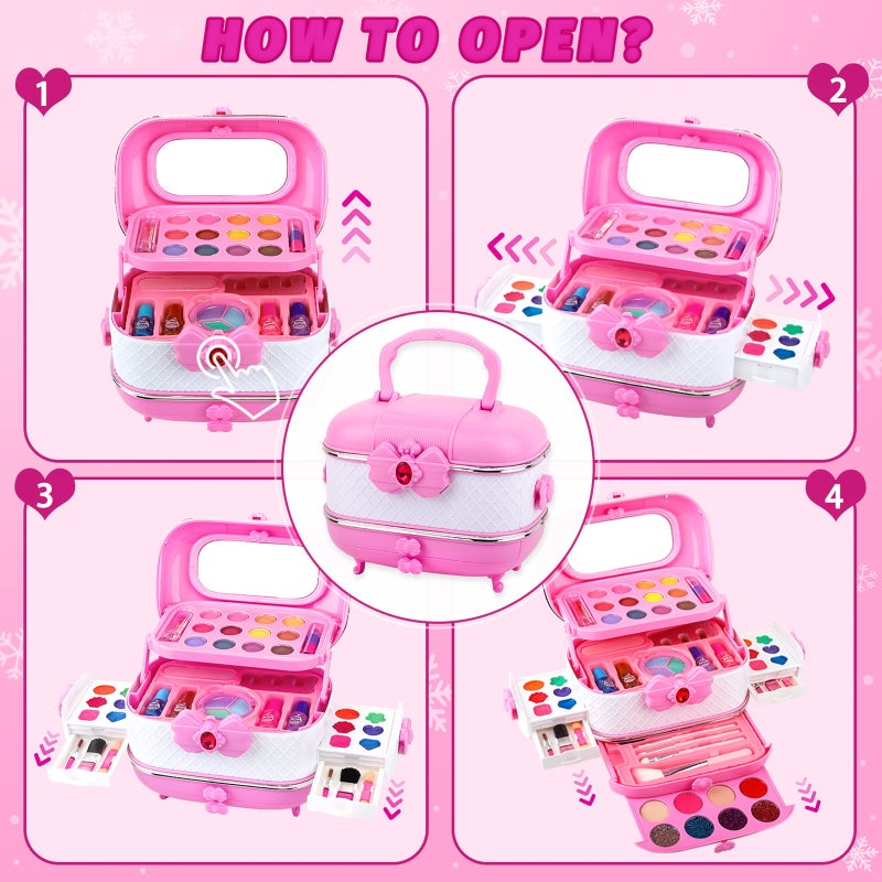 Girls Makeup Kit Kids Make Up Set Real Cosmetics Play Set with Travel Cosmetic Case Washable Party Game Make Up Toys Chrismas Birthday Gift for Little Girls - Image 2