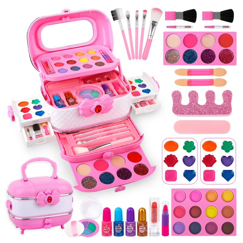 Girls Makeup Kit Kids Make Up Set Real Cosmetics Play Set with Travel Cosmetic Case Washable Party Game Make Up Toys Chrismas Birthday Gift for Little Girls - Image 1