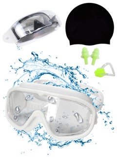 SUCITY Large Frame Clear Swim Goggles with Swimming Cap, Earplugs, and Nose Clip - Leak-Proof UV Anti Fog Swimwear Eyewear - Unisex Men Women  - Image 1