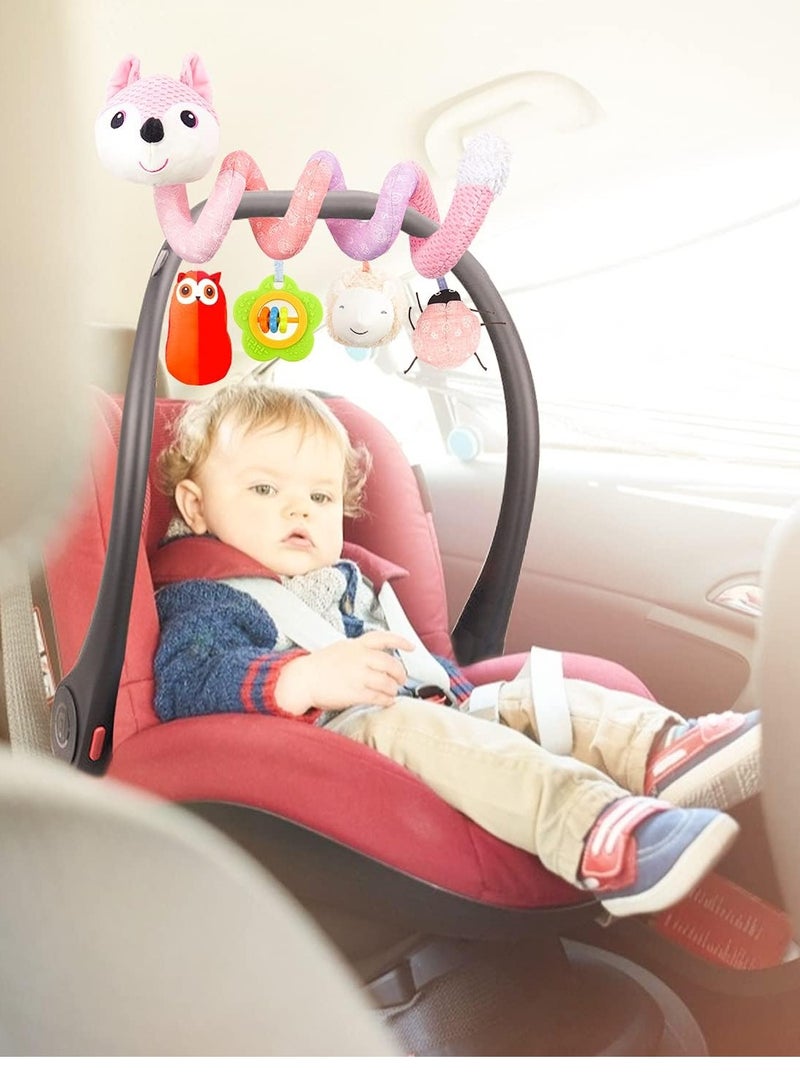 ORiTi Car Seat Toys, Infant Baby Pink Fox Spiral Activity Plush Hanging Toys for Car Seat Stroller Bar Crib Bassinet Mobile with Music Box BB Squeaker and Rattles  - Image 3