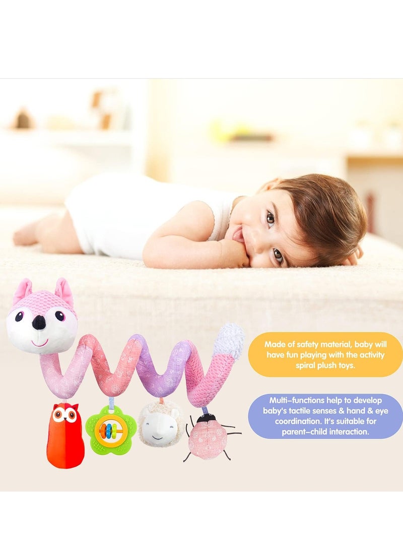 ORiTi Car Seat Toys, Infant Baby Pink Fox Spiral Activity Plush Hanging Toys for Car Seat Stroller Bar Crib Bassinet Mobile with Music Box BB Squeaker and Rattles  - Image 5