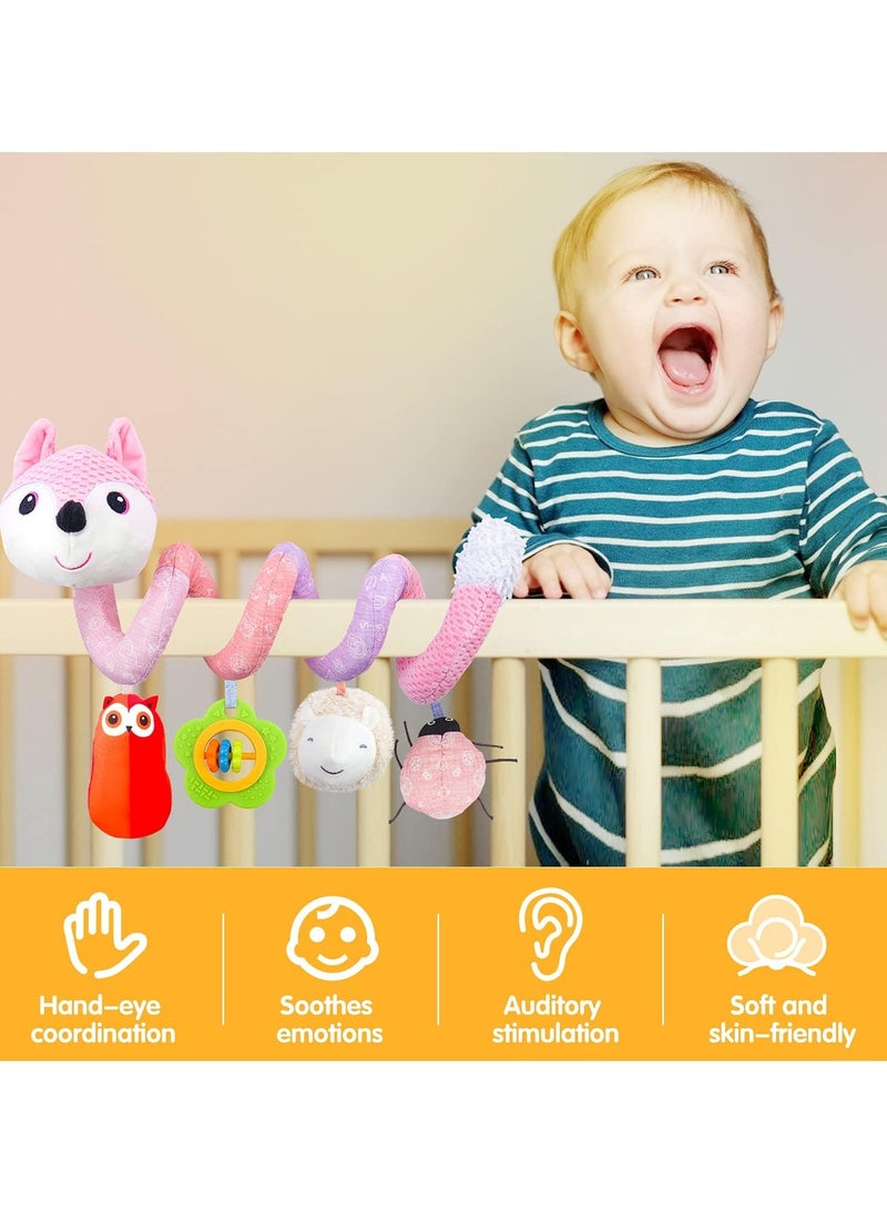 ORiTi Car Seat Toys, Infant Baby Pink Fox Spiral Activity Plush Hanging Toys for Car Seat Stroller Bar Crib Bassinet Mobile with Music Box BB Squeaker and Rattles  - Image 4
