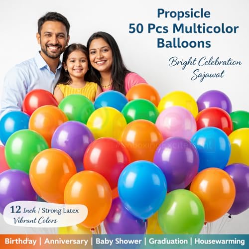 Propsicle 50 Pcs Multicolor Latex 12 inch Balloons for Birthday Decoration, Anniversary, Baby Shower, Graduation, Housewarming, Festival & Event Decor - Image 3