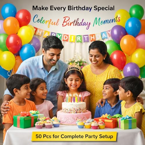 Propsicle 50 Pcs Multicolor Latex 12 inch Balloons for Birthday Decoration, Anniversary, Baby Shower, Graduation, Housewarming, Festival & Event Decor - Image 4