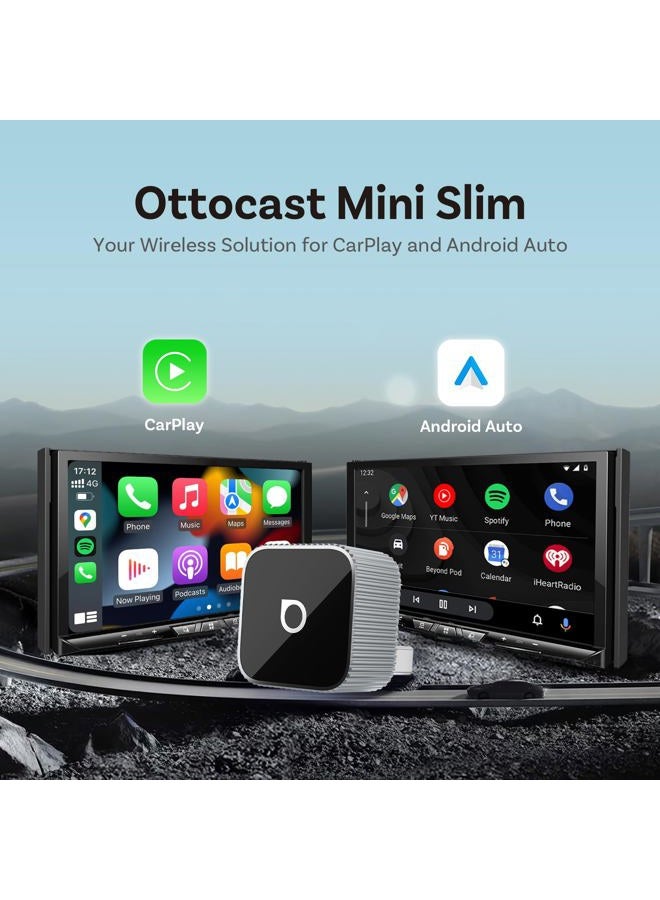 Ottocast Mini Slim 2025 Upgrade, 2-in-1 Wireless CarPlay & Android Car Adapter with Type-A/C for iOS 10+ & Android 11+ Smartphones, Multi-User Support, Plug & Play Conversion from Cable to Wireless - Image 2