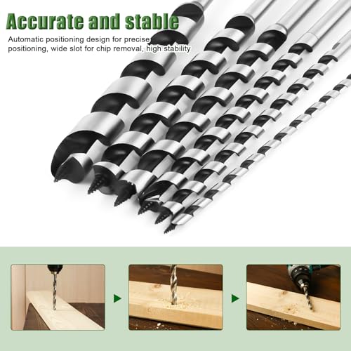 TRESSON 6Pcs Long Auger Drill Bit Set for Wood,Fast Drilling, Carbon Steel Extra Long Bit, Multi-Size 1/4", 3/8", 1/2", 5/8", 3/4", 7/8" Hex Shank Auger Drill, Suitable for Hard and Soft Wood - Image 4