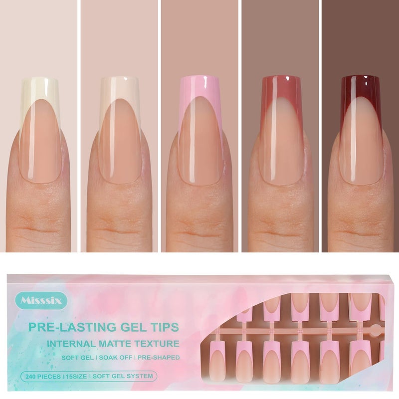Misssix French Gel Nail Tips, 150Pcs French Tip Press on Nails Long Square, No Need to File Tips Pre-lasting, Fake Nails for Nail Art DIY 15 Sizes - Image 1