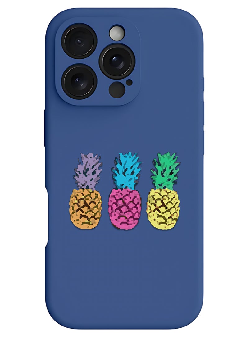 Theodor iPhone 16 Pro Blue Protective Slim Fit Case Liquid Silicone Cover with Full Body Protection Anti-Scratch Shockproof Case For iPhone - pineapple  - Image 1