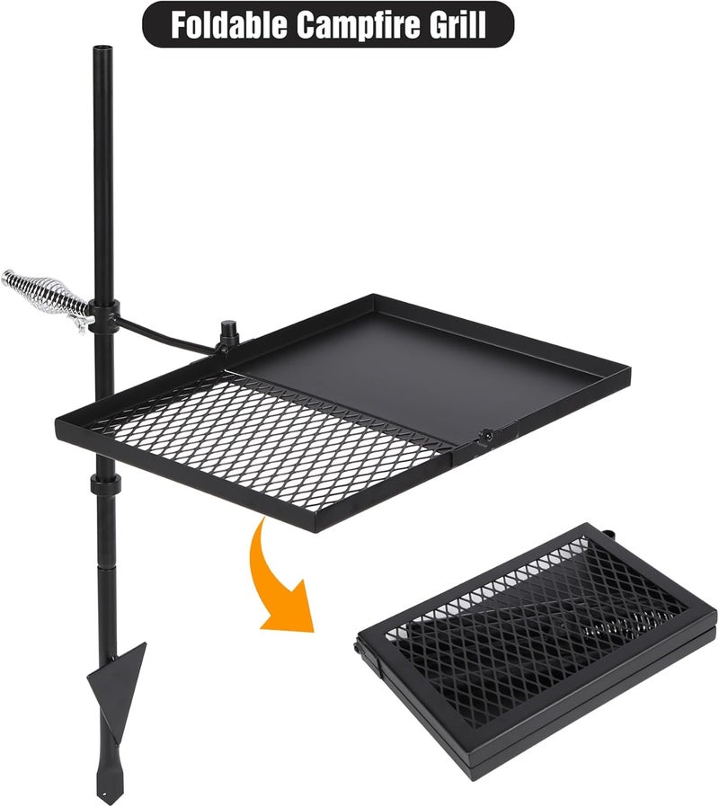 Lineslife Swivel Campfire Grill Grate and Griddle, Adjustable Fire Pit Grill Grate Over Fire Pit, Camp Fire Cooking Equipment with Carrying Bag for Outdoor Camping BBQ, Rectangle Black - Image 4