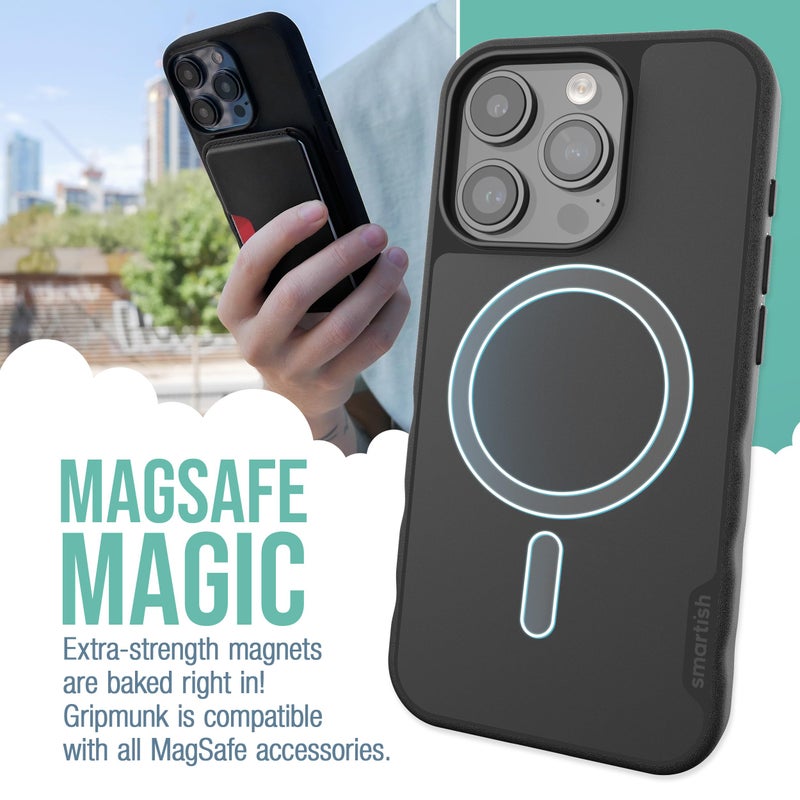 SmartishÂ® iPhone 15 Pro Magnetic Case - Gripmunk Compatible with MagSafe [Lightweight + Protective] Slim/Thin Grip Cover with Microfiber Lining for Apple iPhone 15 Pro - Black Tie Affair - Image 2