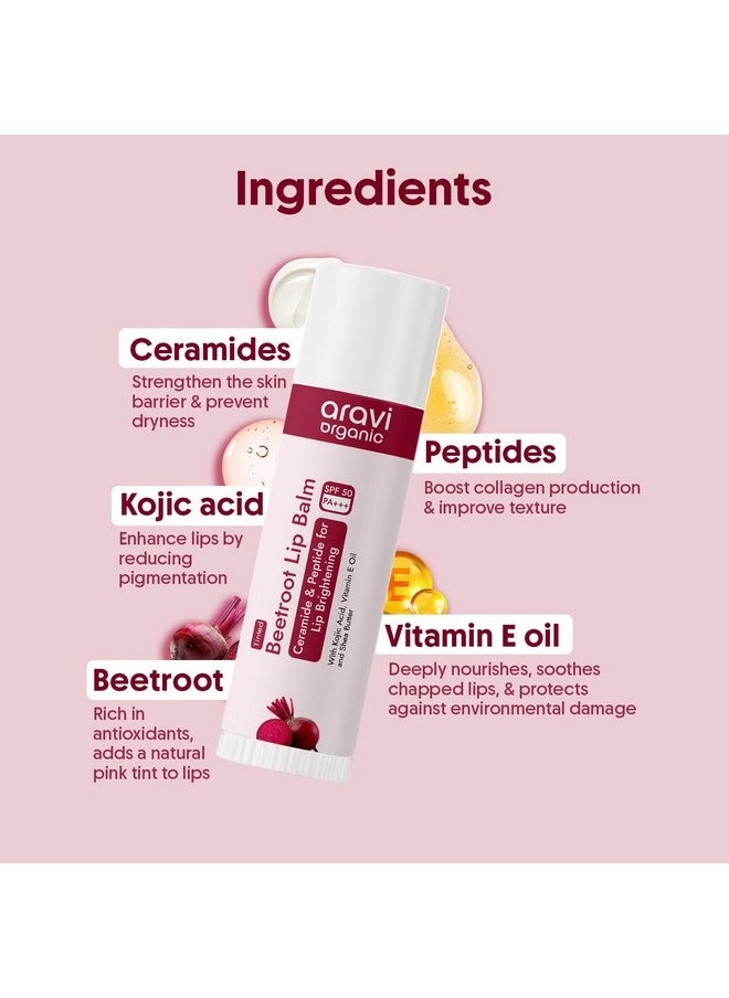 Aravi Organic Aravi Organic Tinted Beetroot Lip Balm With SPF 50 PA+++ & Kojic Acid - Ceramide & Peptide - For Dark, Chapped & Pigmented Lips - SLS & Paraben Free 5 gm  - Image 3