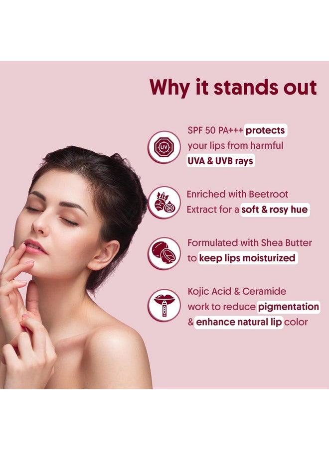 Aravi Organic Aravi Organic Tinted Beetroot Lip Balm With SPF 50 PA+++ & Kojic Acid - Ceramide & Peptide - For Dark, Chapped & Pigmented Lips - SLS & Paraben Free 5 gm  - Image 2
