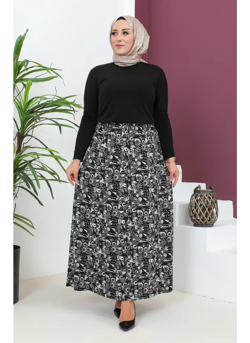 سيفا ميرفي Plus Size Pieced Viscose Skirt 4360E-02 Black