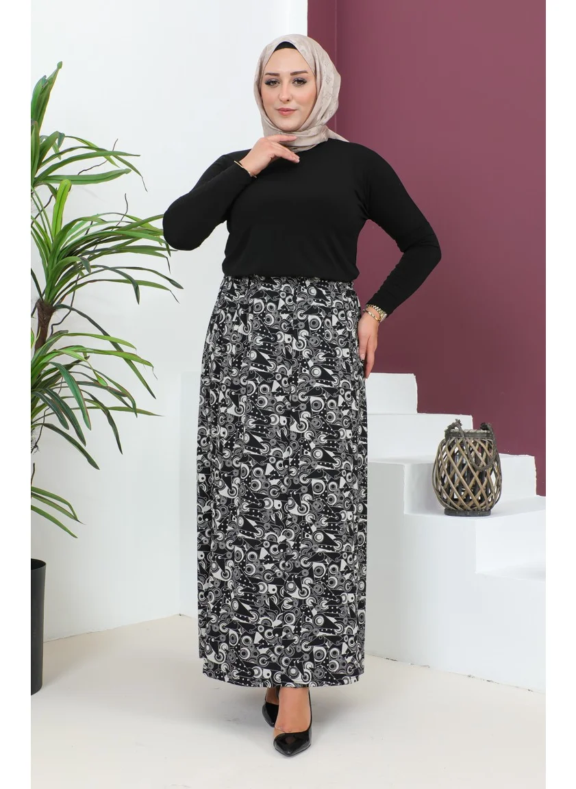 سيفا ميرفي Plus Size Pieced Viscose Skirt 4360E-02 Black