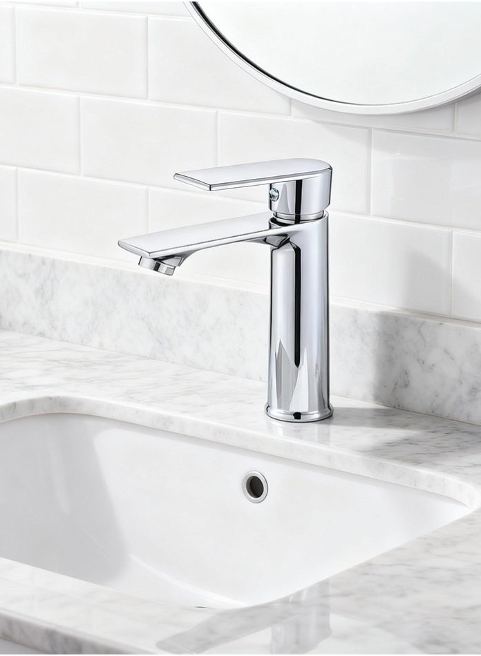 MODI Modern Basin Mixer Tap Chrome Finish Bathroom Faucet Single Lever Hot & Cold Water Mixer Durable Brass Body & Ceramic Cartridge - Image 1