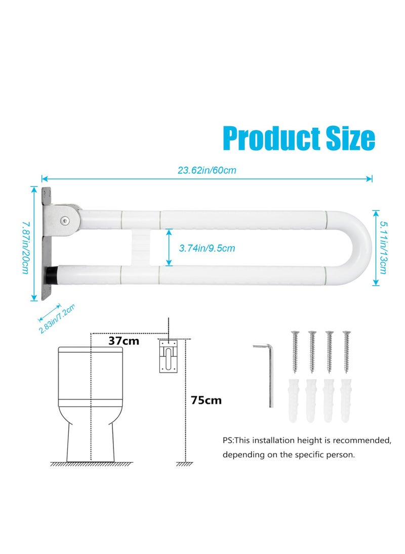 XiuWoo - Drop Down Toilet Bar 60cm Flip Up Grab Bar Anti Slip Stainless Steel Folding Grab Bars for Wall, Foldable Bathroom Handicap Rail Fluorescence Handrail, White - Image 1