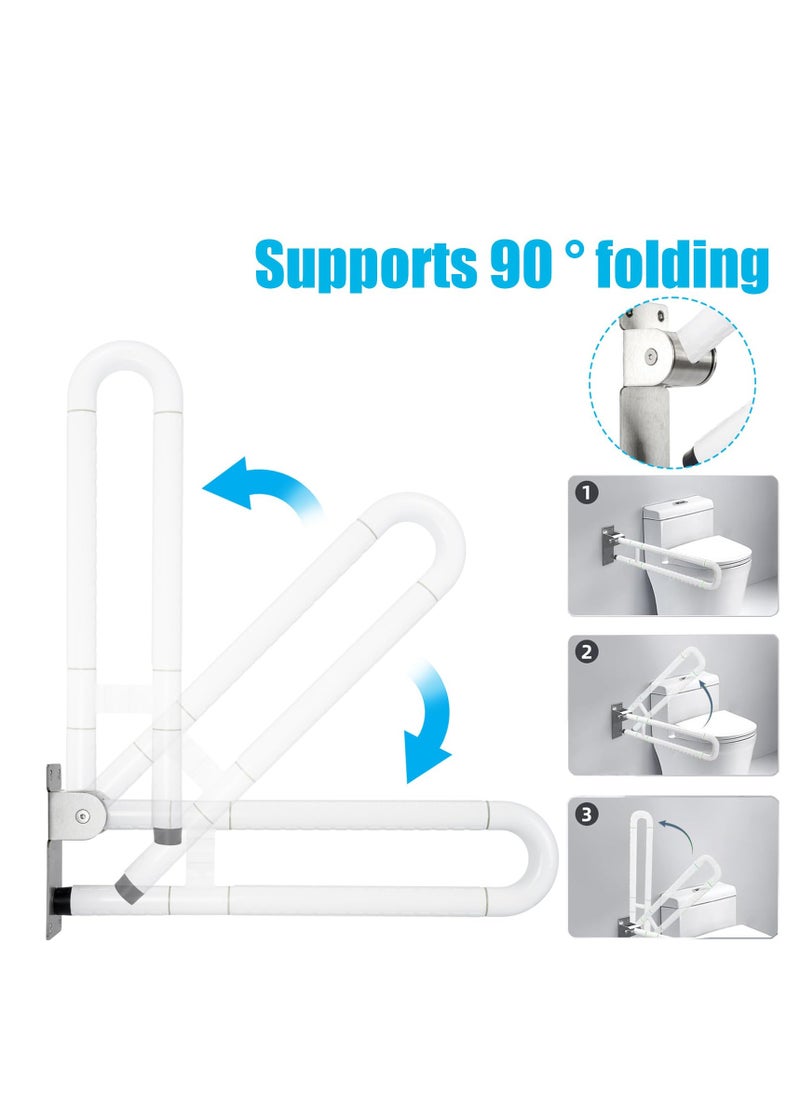 XiuWoo - Drop Down Toilet Bar 60cm Flip Up Grab Bar Anti Slip Stainless Steel Folding Grab Bars for Wall, Foldable Bathroom Handicap Rail Fluorescence Handrail, White - Image 1