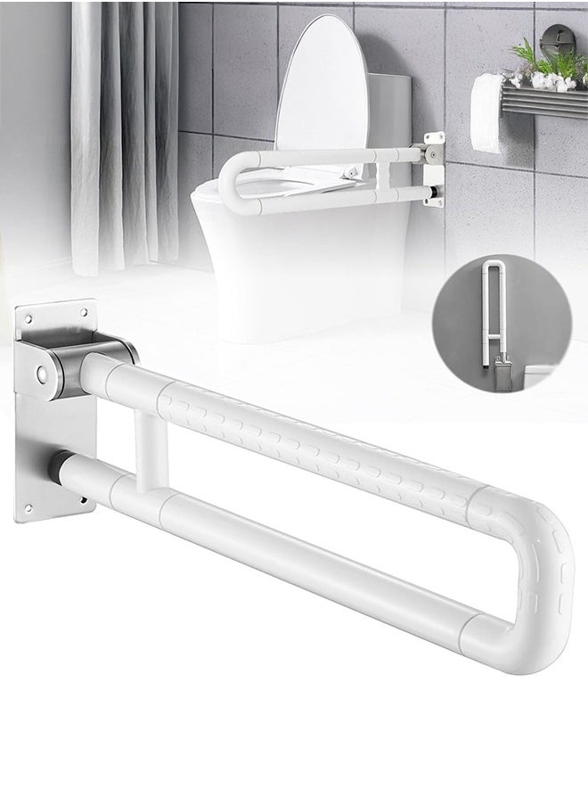 XiuWoo - Drop Down Toilet Bar 60cm Flip Up Grab Bar Anti Slip Stainless Steel Folding Grab Bars for Wall, Foldable Bathroom Handicap Rail Fluorescence Handrail, White - Image 1