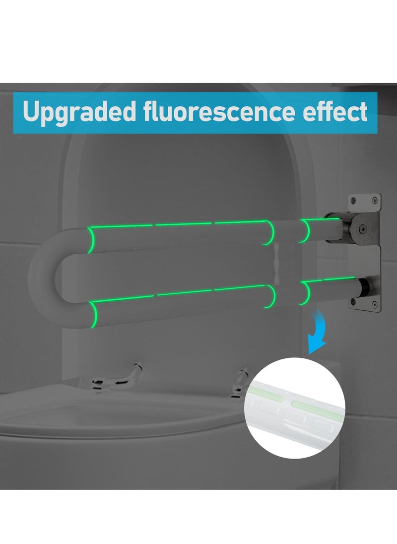 XiuWoo - Drop Down Toilet Bar 60cm Flip Up Grab Bar Anti Slip Stainless Steel Folding Grab Bars for Wall, Foldable Bathroom Handicap Rail Fluorescence Handrail, White - Image 1