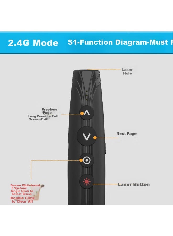 Noomya R70 Compatible Seewo Honghe All-in-one Whiteboard Laser Pointer Multifunctional Page Turner Teacher Rechargeable One-key Drawing Pen Screen Cleaner Touch Writing Ppt Remote Volume Control Pen - Image 2