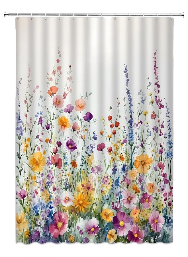 Watercolor Floral Shower Curtain Colorful Flower Botanical Rustic Spring Blossom Wildflower Plant Fabric Bathroom Decor Sets with Hooks - Image 1