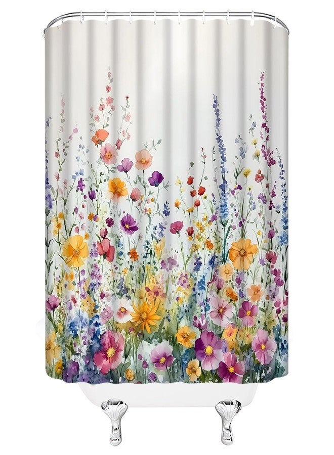 Watercolor Floral Shower Curtain Colorful Flower Botanical Rustic Spring Blossom Wildflower Plant Fabric Bathroom Decor Sets with Hooks - Image 3