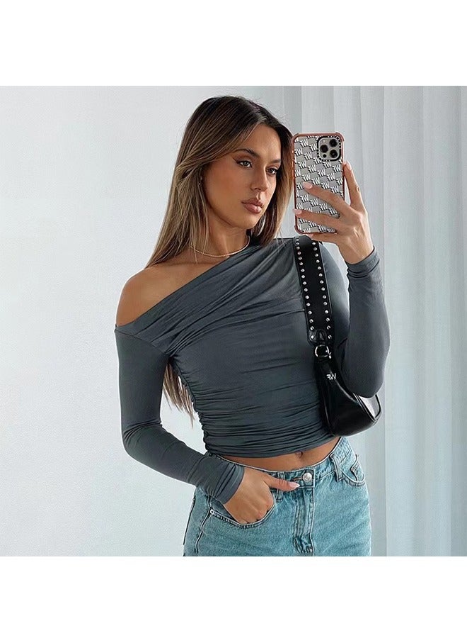 NIBEMINENT Oblique Shoulder Asymmetry Long Sleeve T-Shirt - Image 1