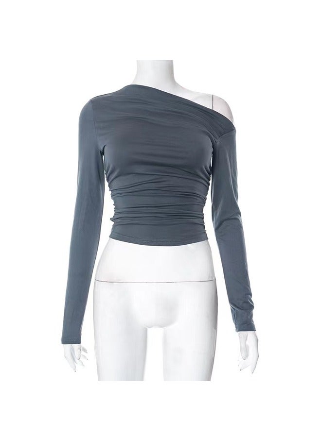 NIBEMINENT Oblique Shoulder Asymmetry Long Sleeve T-Shirt - Image 4