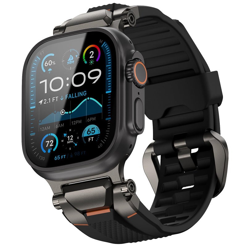 ULTIMAL Compatible with Apple Watch Ultra 3/2/1 band 49mm/46mm/45mm/44mm for Men, Silicone Strap with Durable Stainless Steel Buckle for Apple Watch Ultra 3/2/1 Series 11/10/9/8/7/6/5/4/3/SE3/SE2/SE (Black/Gray) - Image 1