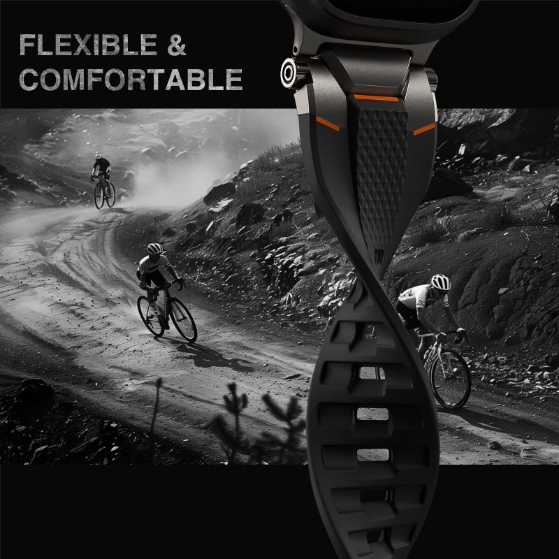 ULTIMAL Compatible with Apple Watch Ultra 3/2/1 band 49mm/46mm/45mm/44mm for Men, Silicone Strap with Durable Stainless Steel Buckle for Apple Watch Ultra 3/2/1 Series 11/10/9/8/7/6/5/4/3/SE3/SE2/SE (Black/Gray) - Image 3