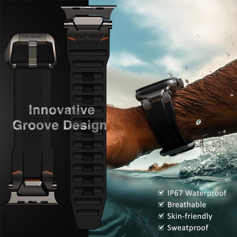 ULTIMAL Compatible with Apple Watch Ultra 3/2/1 band 49mm/46mm/45mm/44mm for Men, Silicone Strap with Durable Stainless Steel Buckle for Apple Watch Ultra 3/2/1 Series 11/10/9/8/7/6/5/4/3/SE3/SE2/SE (Black/Gray) - Image 5