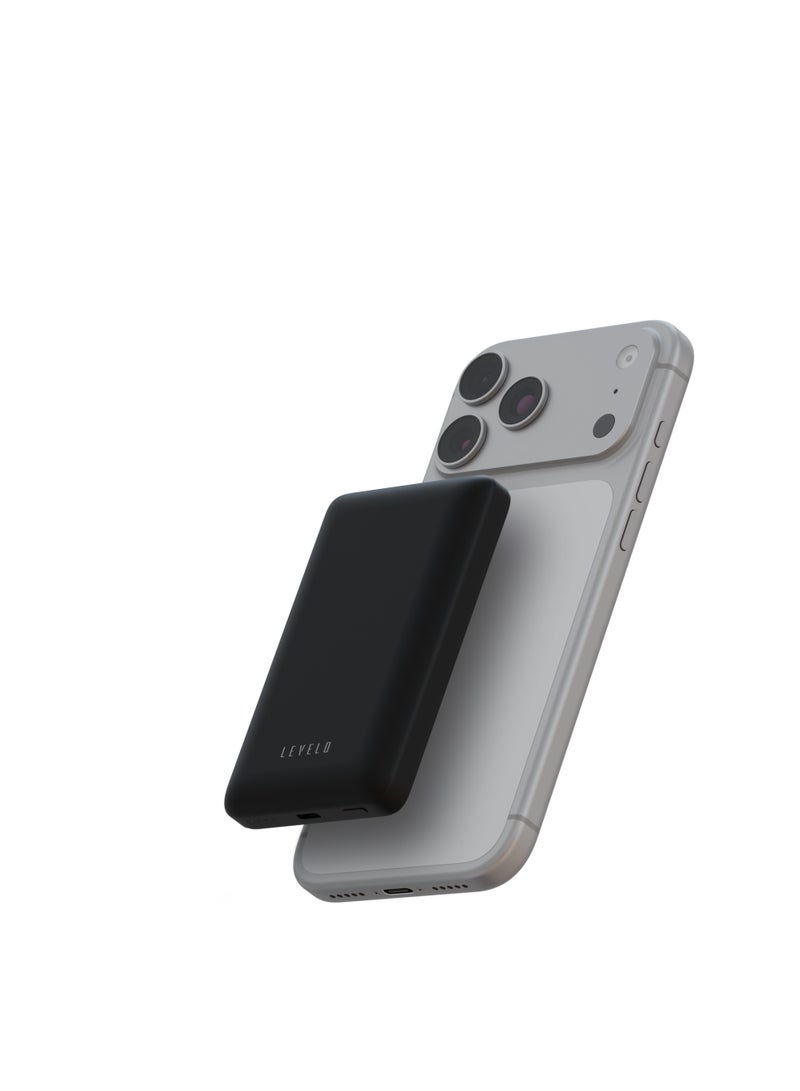 LEVELO Power Bank 10,000mAh with Qi2 Technology, Ultra-Strong Magnets, Fast Charging, Type-C Input/Output, Wireless Charging (5W-25W), Included Type-C to Type-C Cable, Compact & Portable Design – Black - Image 2