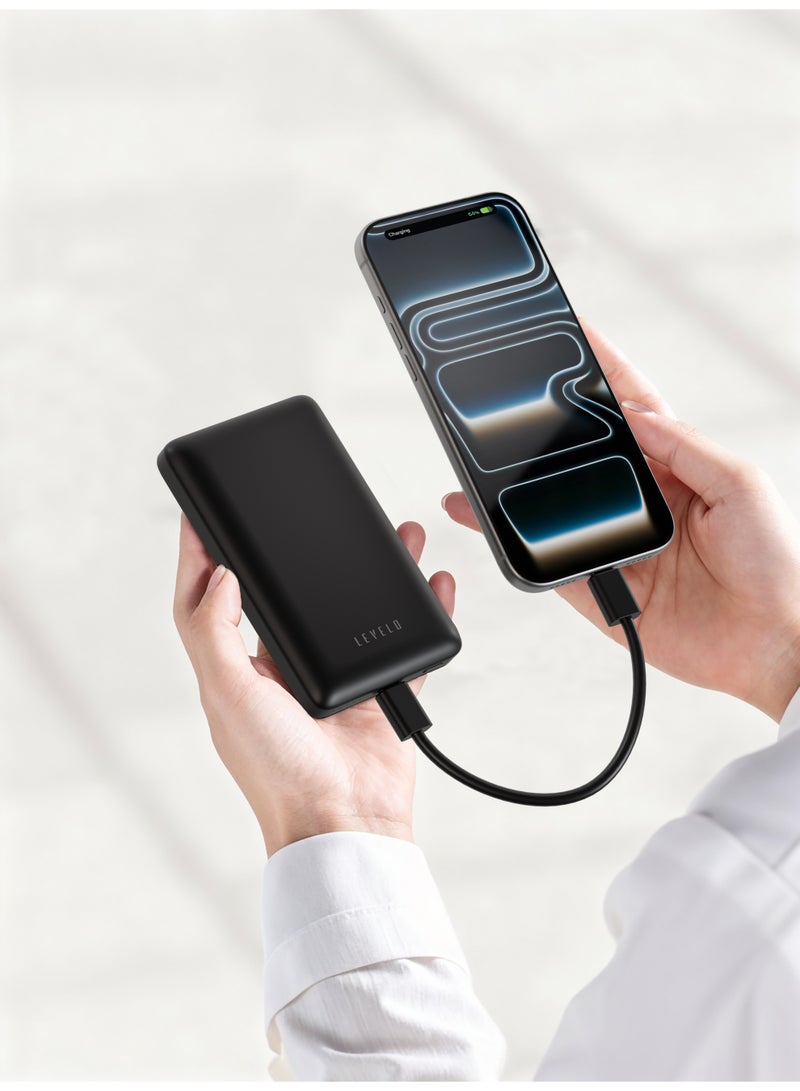 LEVELO Power Bank 10,000mAh with Qi2 Technology, Ultra-Strong Magnets, Fast Charging, Type-C Input/Output, Wireless Charging (5W-25W), Included Type-C to Type-C Cable, Compact & Portable Design – Black - Image 4