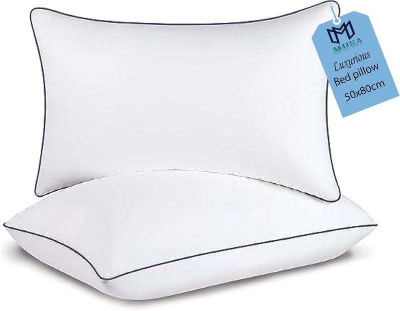 Pillows for Sleeping set of 2 - Premium Down Alternative Filled Bed Pillows - Hypoallergenic & Plush Hotel Pillow (White, King 50x80cm)