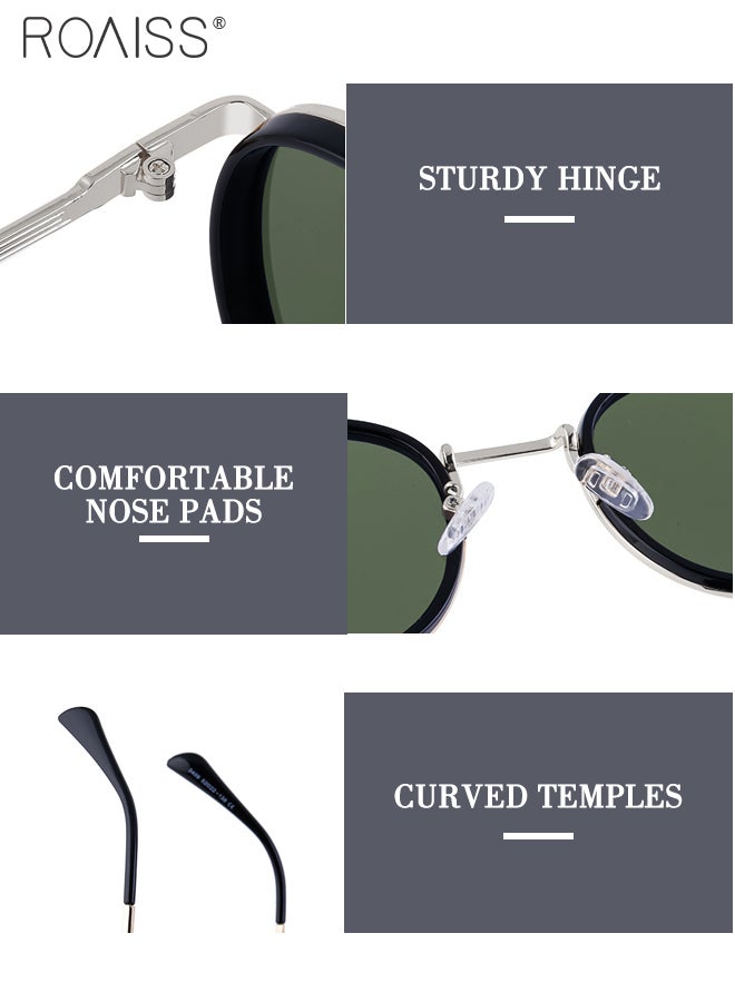 roaiss Round Sunglasses for Men Women, UV400 Protection Sun Glasses with Metal Frame, Fashion Anti-Glare Sun Shades for Men Driving, Fishing, Traveling, Black Silver, 52mm - Image 4