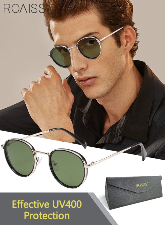 roaiss Round Sunglasses for Men Women, UV400 Protection Sun Glasses with Metal Frame, Fashion Anti-Glare Sun Shades for Men Driving, Fishing, Traveling, Black Silver, 52mm - Image 1