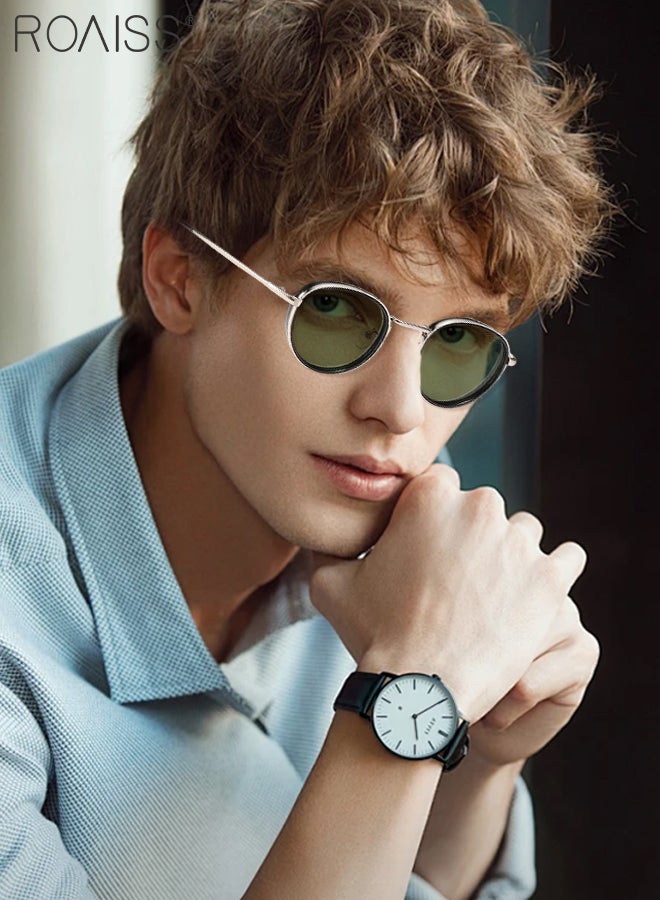 roaiss Round Sunglasses for Men Women, UV400 Protection Sun Glasses with Metal Frame, Fashion Anti-Glare Sun Shades for Men Driving, Fishing, Traveling, Black Silver, 52mm - Image 2