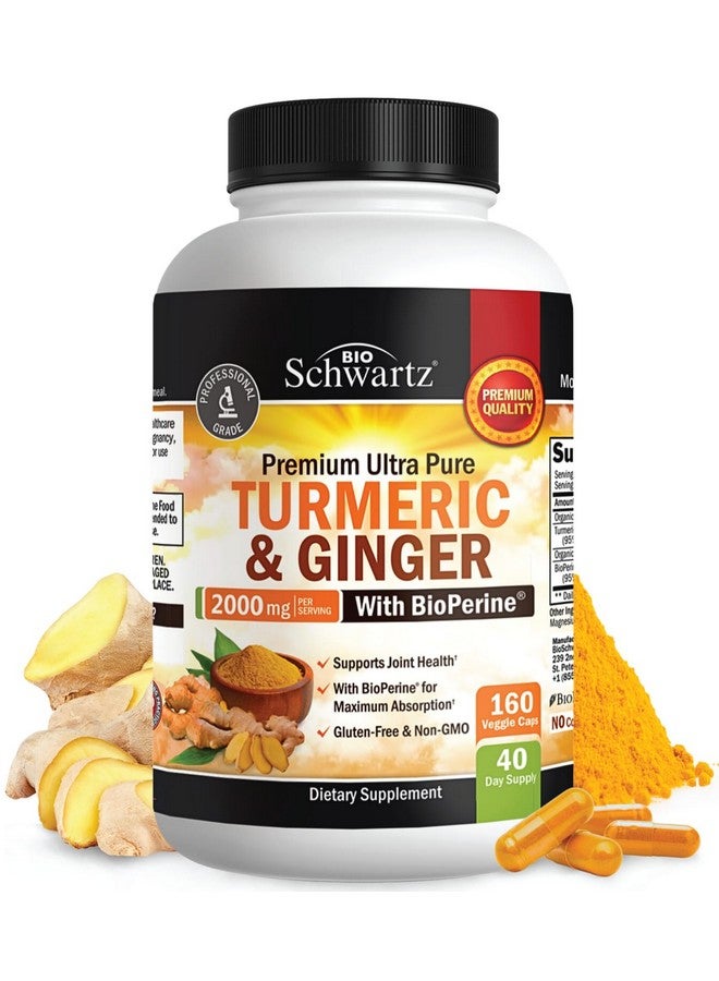 BioSchwartz Turmeric Curcumin & Ginger Supplement 2000mg with 95% Curcuminoids & BioPerine Black Pepper - Non-GMO, Gluten-Free Vegan - with Organic Turmeric & Ginger for Joint & Immune Support - 160 Capsules - Image 1
