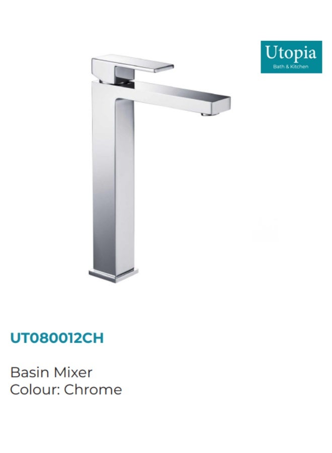UTOPIA High Rise Basin Mixer Faucet, Chrome (UK-Origin)