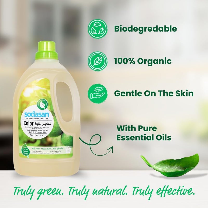 sodasan 100% Natural Colour Laundry Liquid Lime 1.5L - Image 4