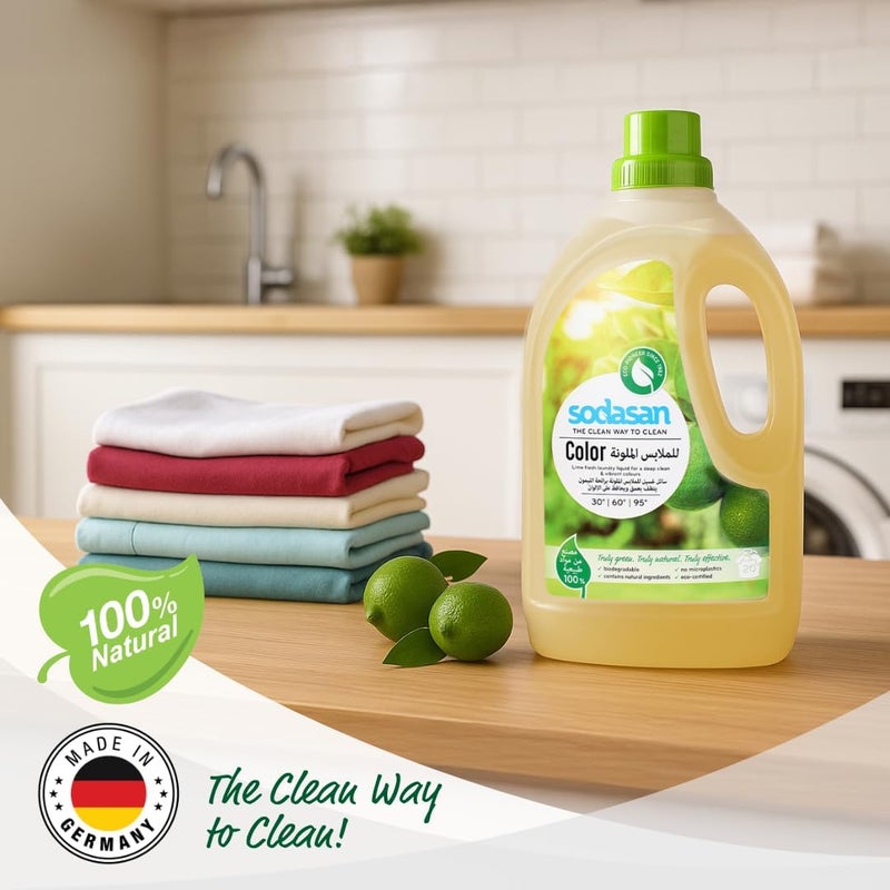 sodasan 100% Natural Colour Laundry Liquid Lime 1.5L - Image 3