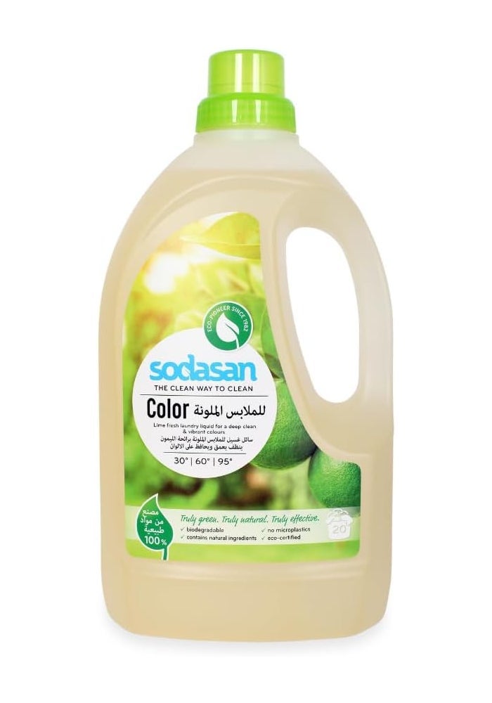 sodasan 100% Natural Colour Laundry Liquid Lime 1.5L - Image 1