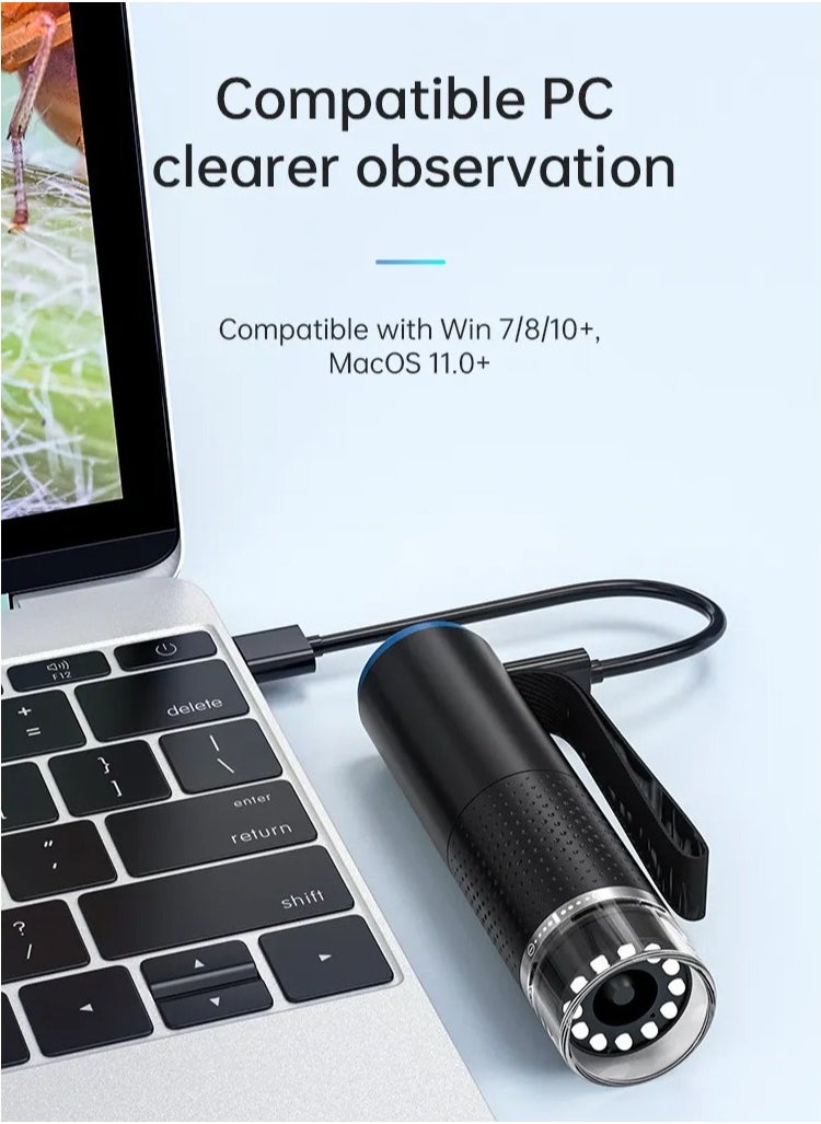 TEKNOWORTH WiFi Skin Analyzer & Digital Dermascope Microscope, 50X-1000X Zoom, LED Skin Viewer for Face, Hair, Scalp & Pores, Compatible with Android, iOS, Windows, MacOS - Skin Analysis Tool (Black)  - Image 4