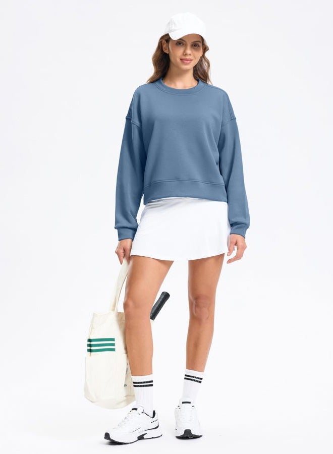 SANTINY Fleece Cropped Sweatshirts for Women Soft Crewneck Sweatshirt Pullover Long Sleeve Workout Crop Tops, Dusty Blue, S - Image 5