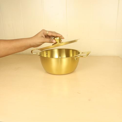 Spillbox Stainless Steel Gold Coated Serving Bowl with Lid|Cookware| Kitchen Utensil|Mixing Bowls|PVD Coated Bowl|Dinnerware|Resistant Cooking & Serving Pot (Small) - Image 2