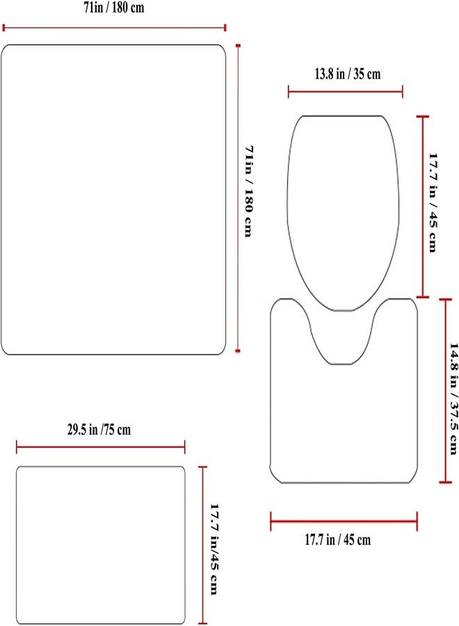 Frameless Bathroom 4 Pieces Set Monroe Shower Curtain, Toilet Lid Cover and Bath Mat, Non-Slip Rugs, Durable and Waterproof, for Bathroom Decor Set, 72"" x 72"", SC-002 - Image 2