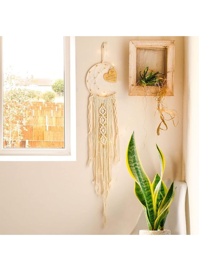 Antikiano Moon Dream Catcher with Lights - Macrame Wall Hanging - Mom, Mother Gift - Boho Style - Image 1