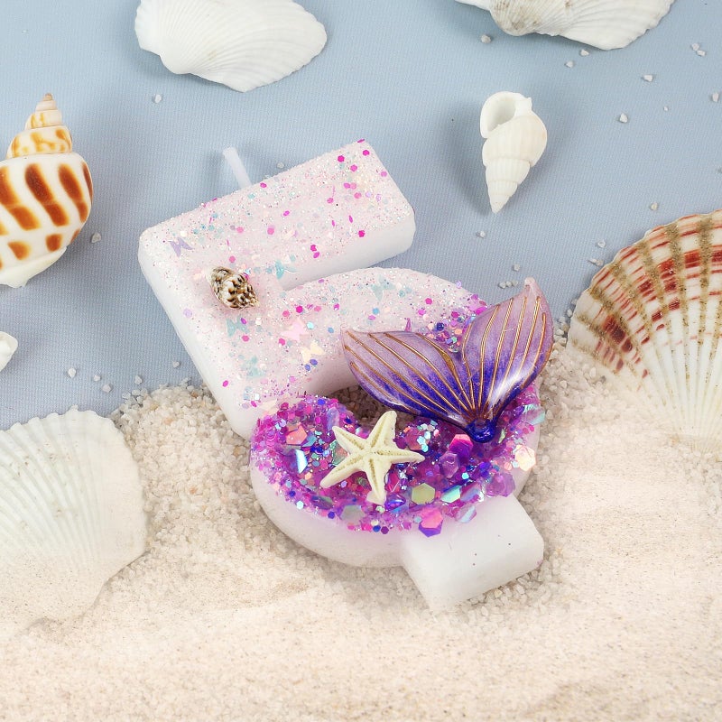 IDIJOLI Purple Number 5 Candles Mermaid Birthday Candle 5th Birthday Cake Topper Cupcake Decorations for Girls and Women Party Decor Anniversary Celebrations Supplies Favors - Image 2